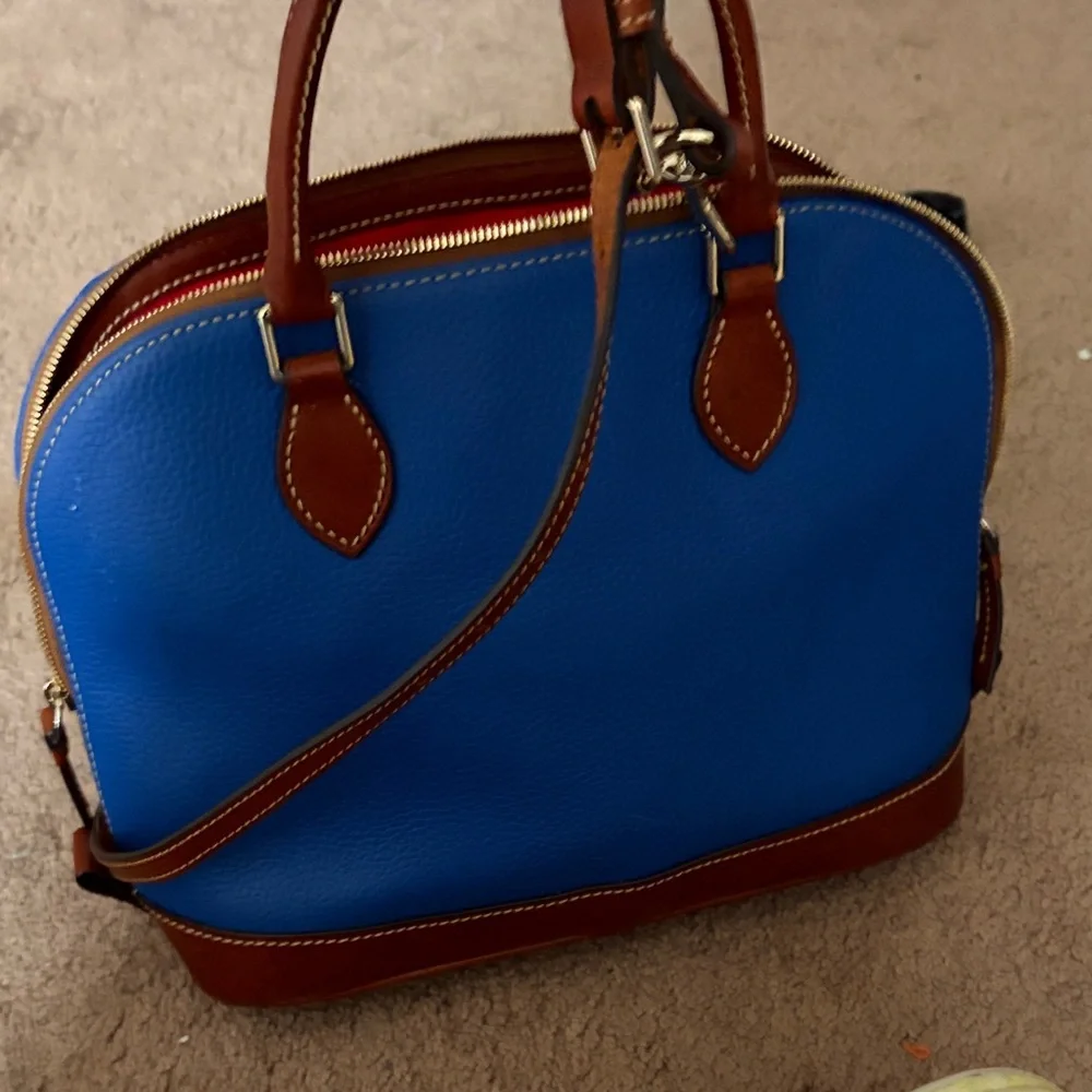 Dooney & Bourke Royal Blue and Tan Satchel - Picture 2 of 3